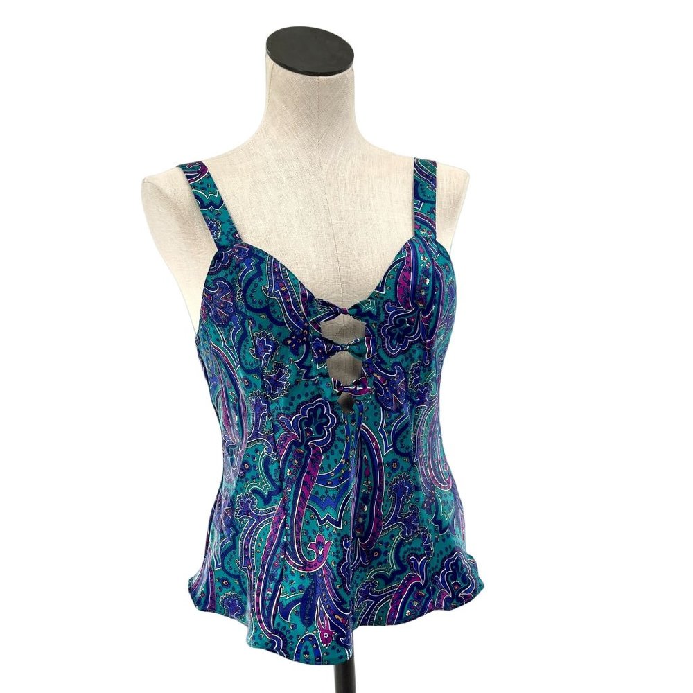 80s Paisley Green & Purple Bow Accent Tank Top Sleep Solutions Medium